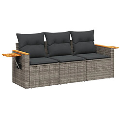 vidaXL Salon de jardin avec coussins 3 pcs gris résine tressée