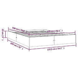 vidaXL Cadre de lit sans matelas gris bois massif 135x190 cm pas cher