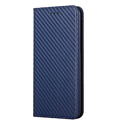 Etui en PU Texture en fibre de carbone, auto-absorbée avec support bleu pour votre Samsung Galaxy A31 4G