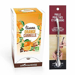 Aromandise Tisane orange et cannelle bio 20 sachets + paille inox avec filtre