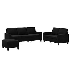 vidaXL Ensemble de canapés 3 pcs avec coussins Noir Velours