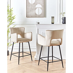 Beliani Tabouret de bar Set de 2 Velours Taupe SANILAC