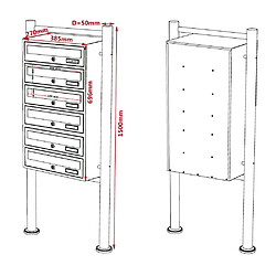 Helloshop26 Bloc 6 boites aux lettres sur pieds 6 entrées acier galvanisé 69,6 x 38,5 x 27 cm blanc 16_0000046