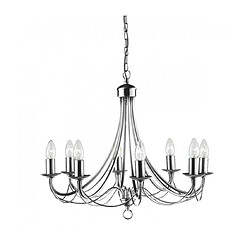 Searchlight Chandelier sans abats jours Maypole Argent satiné 8 ampoules 100cm