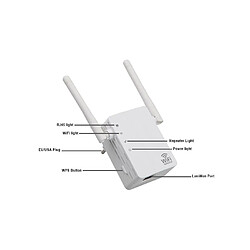 Prise Murale Répéteur WiFi Booster Sans Fil Complet WiFi Couvrant Extendeur Réseau Longue Portée Extendeur Sans Fil avec Double Antenne