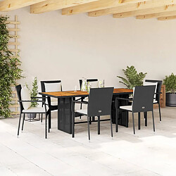 vidaXL Ensemble à manger de jardin coussins 7pcs Noir Résine tressée