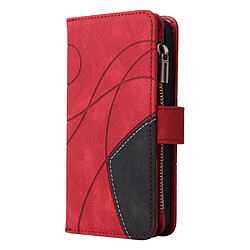 Etui en PU épissage bicolore avec support, porte-cartes et pochette zippée rouge pour votre Sony Xperia 10 III 5G/Xperia 10 III Lite