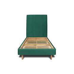 Sommeil de plomb Lit 90x190cm avec tête de lit tapissier velours et sommier kit vert - Hauteur totale : 29cm