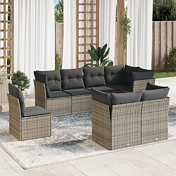 Maison Chic Salon de jardin 8 pcs avec coussins | Ensemble de Table et chaises | Mobilier d'Extérieur gris résine tressée -GKD63683