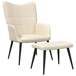 vidaXL Chaise de relaxation avec tabouret Crème Tissu