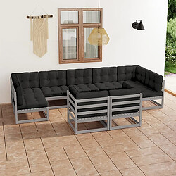 Maison Chic Salon de jardin 9 pcs + coussins - Mobilier/Meubles de jardin - Table et chaises d'extérieur Gris Bois de pin massif -MN12171