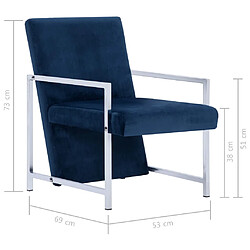 vidaXL Fauteuil avec pieds chromés Bleu Velours pas cher