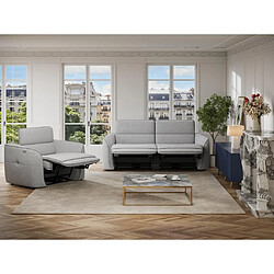 Vente-Unique Canapé 3 places et fauteuil relax électrique en tissu chiné gris clair OZARTO