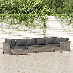 vidaXL Salon de jardin 7 pcs avec coussins Gris Résine tressée