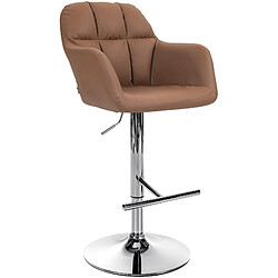 Decoshop26 Tabouret de bar chaise haute x1 fonction rotation 360° en PVC marron clair avec coutures décoratives piètement métal chromé 10_0005258