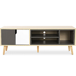 ICONIK INTERIOR Meuble TV en Bois - Design Scandinave - Bjorn Gris