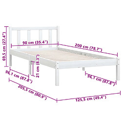 vidaXL Cadre de lit sans matelas blanc bois massif 90x200 cm pas cher