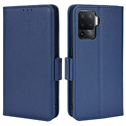 Etui en PU texture litchi avec support, bleu foncé pour votre Oppo A94 4G/F19 Pro 4G/Reno5 F 4G/Reno5 Lite