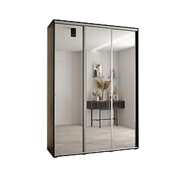 Abiks Meble Armoire à portes coulissantes Davos 2 H235.2 x L170 x P45 3 portes coulissante (Noir/Noir/Argent)