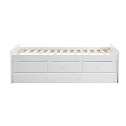 Acheter Vente-Unique Lit gigogne TITOUAN avec 3 tiroirs - 90 x 190 cm - MDF et Pin - Blanc