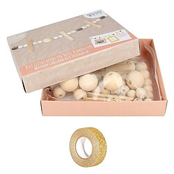 Youdoit Coffret DIY décorations de Noël & Guirlande bois + masking tape doré à paillettes 5 m