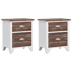 Maison Chic Lot de 2 Tables de chevet,Table de nuit,Table d'appoint pour salon avec 2 tiroirs Marron et blanc -MN88928