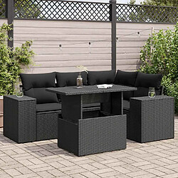 vidaXL Salon de jardin 5 pcs avec coussins noir résine tressée