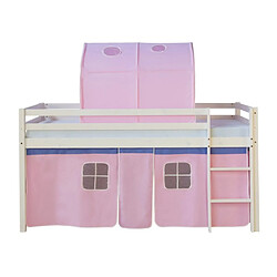 Homestyle4U Lit mi-hauteur avec rideaux et tunnel rose pale