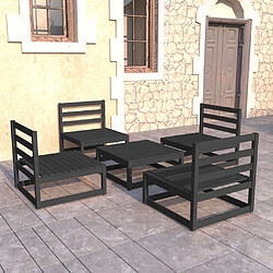 vidaXL Salon de jardin 5 pcs noir bois de pin massif