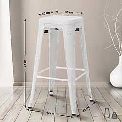 Decoshop26 Tabouret de bar avec repose-pieds design industriel empilable en métal perforé blanc 10_0004868