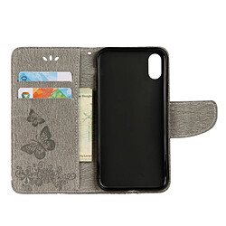 Acheter Wewoo Coque gris pour iPhone X fleurs pressées motif papillon horizontal étui en cuir flip avec titulaire et fentes cartes portefeuille lanière