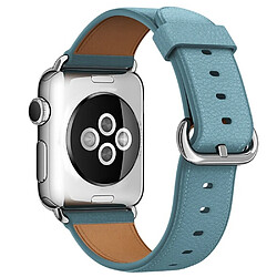 Avis Wewoo Bracelet en cuir avec bouton de montre classique pour Apple Watch séries 3 et 2 & 1 38 mm bleu clair