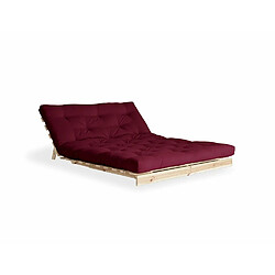 Inside 75 Canapé convertible futon ROOTS pin naturel tissu bordeaux couchage 160x200 cm