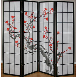 Decoshop26 Paravent 4 panneaux japonais en bois noir 176x175cm PAR06014