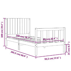 vidaXL Cadre de lit sans matelas noir 90x200 cm bois de pin massif pas cher