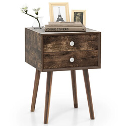 Helloshop26 Table de chevet avec 2 tiroirs table d'appoint pour salon chambre bureau 40 x 40 x 59,5 cm marron 20_0004955