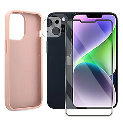 Protection intégrale Verre Trempé pour iPhone 14 Plus + Verre Trempé Caméra Arrière + Coque souple silicone Rose -Visiodirect-