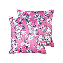 Beliani Lot de 2 coussins KOELERIA Velours 45 x 45 cm À rayure Broderie Rose fushia