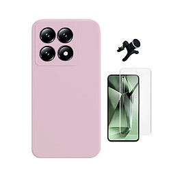 Kit De Film Hydrogel À Coque Complète Avant + Coque En Silicone Liquide + Support Voiture Magnétique Renforcé Phonecare Pour Xiaomi 14T - Rose