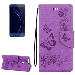 Wewoo Housse Étui Violet pour Huawei Honor 8 Papillons Gaufrage Horizontal en cuir Flip avec support & Slots de cartes Portefeuille & Longe