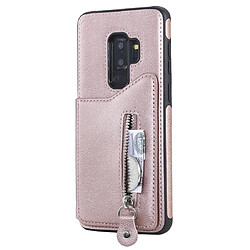 Wewoo Coque Pour Galaxy S9 Plus Etui de protection antichoc couleur solide à double boucle et fermeture à glissière or rose