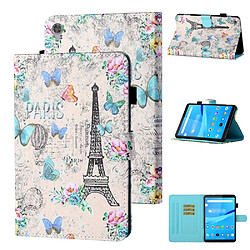 Etui en PU réveil automatique et sommeil à motifs avec support et porte-cartes tour Eiffel pour votre Lenovo Tab M10 HD Gen 2 X306X