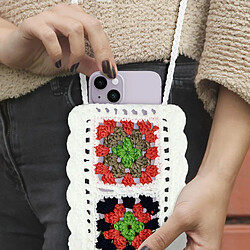 Avizar Sac Bandoulière pour Téléphone Tissé Creux Motifs Colorés Série WavePocket Blanc pas cher