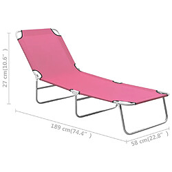 vidaXL Chaise longue pliable acier et tissu rose pas cher