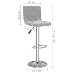 vidaXL Tabourets de bar lot de 2 Gris clair Velours pas cher