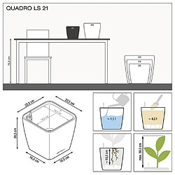 LECHUZA Jardinière de table QUADRO LS 21 ALL-IN-ONE Charbon métallique pas cher