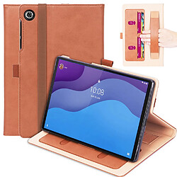 Etui en PU style d'affaires avec dragonne et porte-cartes marron pour votre Lenovo Tab M10 HD Gen 2 TB-X306