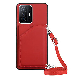 Coque en TPU + PU avec béquille, porte-cartes et bandoulière rouge pour votre Xiaomi 11T/11T Pro