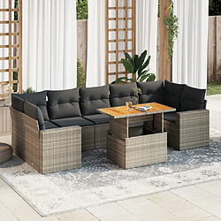 vidaXL Salon de jardin 8 pcs avec coussins gris résine tressée