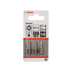 Lot de 3 embouts de vissage Max Grip Phillips PH1 à queue 6 pans mâle 1/4"" Longueur 25mm BOSCH 2607001544